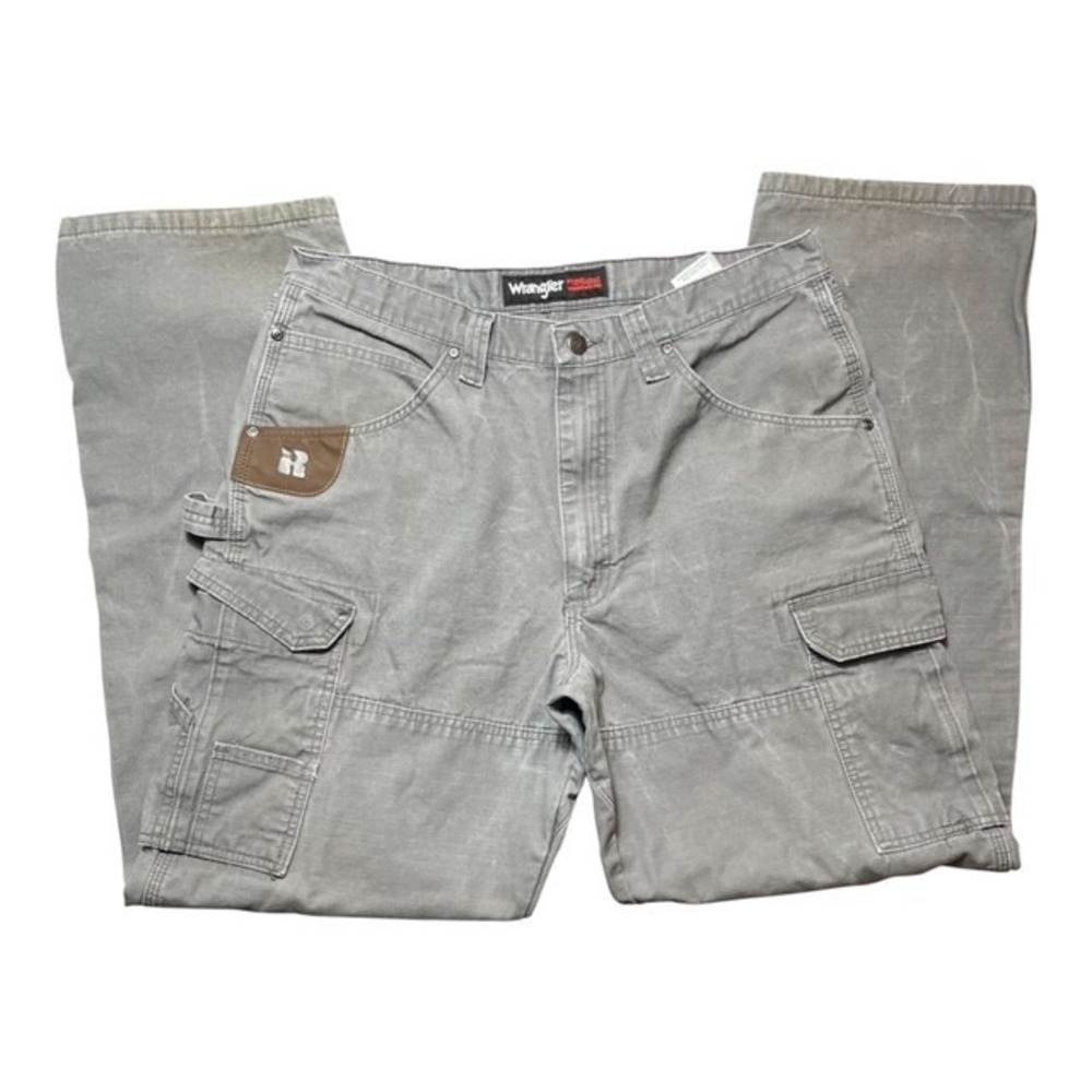 Wrangler RIGGS Men Sz 34x32 Workwear Ripstop Ranger Pants Cargo Gray Canvas-2303